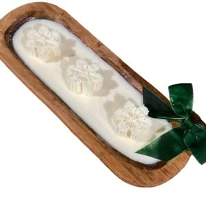 Hand Carved Wood Dough Bowl 3 Wick Vanilla, Caramel & Spice Snowflake Soy Candle